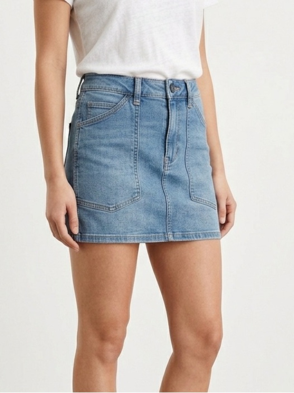 American Eagle Ne(x)t Level Stretch Hi-Rise Denim Mini Skirt Patch Pockets 0
